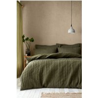 Pineapple Elephant 'Tamba Jersey Stripe' Duvet Cover Set in Olive | Size: Double