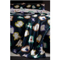 Catherine Lansfield 'Halloween Ghosts' Cosy Fleece Blanket Throw in Black | Size: 130 cm x 170 cm