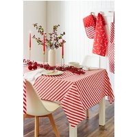 Catherine Lansfield Christmas Candy Cane' Cotton 137x229cm Table Cloth in Red | Size: 137x229 cm