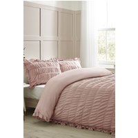 Catherine Lansfield 'Seersucker Frill' Duvet Cover Set in Pink | Size: Double