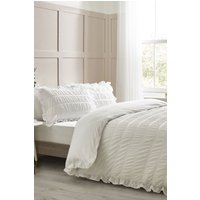 Catherine Lansfield 'Seersucker Frill' Duvet Cover Set in White | Size: King