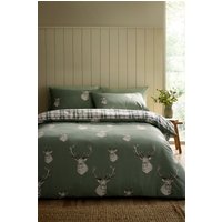 Catherine Lansfield 'Stag Check' Reversible Duvet Cover Set in Light Green | Size: King