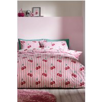 Catherine Lansfield 'Disco Cherries Stripes' Reversible Duvet Cover Set in Pink | Size: Double