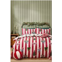 Catherine Lansfield 'Christmas Stripe' Reversible Duvet Cover Set in Red | Size: Double