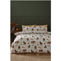 Catherine Lansfield 'Halloween Highland Cow' Reversible Duvet Cover Set in Natural | Size: Single