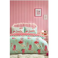 Catherine Lansfield 'Santa's Howdy Christmas' Reversible Duvet Cover Set in Green | Size: Single