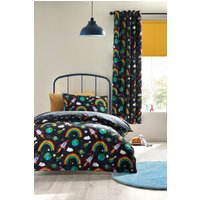 Catherine Lansfield 'Rainbow Rockets' Reversible Duvet Cover Set in Black | Size: Junior