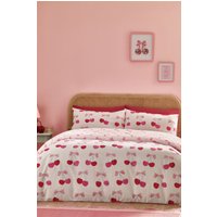 Catherine Lansfield 'Cherries & Bows' Reversible Duvet Cover Set in Pink | Size: Single