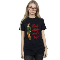 Elf Women's Hug Buddy Cotton Boyfriend T-Shirt in Black | Size: XL