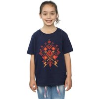 Harry Potter Girl's Christmas Fair Isle Cotton T-Shirt in Navy | Size: 7-8 Years