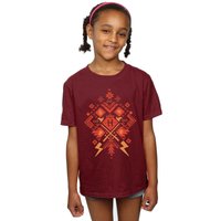 Harry Potter Girl's Christmas Fair Isle Cotton T-Shirt in Burgundy | Size: 5-6 Years