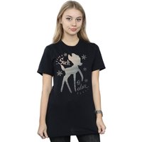 Disney Women's Bambi Winter Deer Cotton Boyfriend T-Shirt in Black | Size: Small
