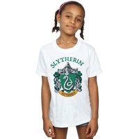 Harry Potter Girl's Slytherin Crest Cotton T-Shirt in White | Size: 7-8 Years