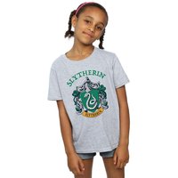 Harry Potter Girl's Slytherin Crest Cotton T-Shirt in Grey | Size: 5-6 Years