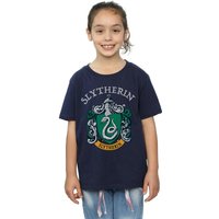 Harry Potter Girl's Slytherin Crest Cotton T-Shirt in Navy | Size: 9 Years