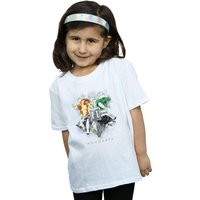 Harry Potter Girl's Hogwarts Painted Crest Cotton T-Shirt in White | Size: 7-8 Years