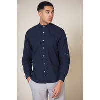 Linen Blend Long Sleeve Button Up Shirt Grandad Collar