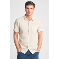Linen Blend Short Sleeve Button Up Shirt Chest Pocket