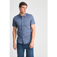 Cotton Printed Chambray Short Sleeve Shirt Mid