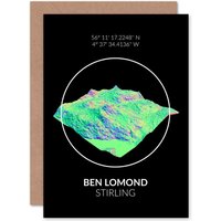 Artery8 Ben Lomond Mountain Topography Perthshire Scotland Greetings Card in Black