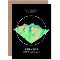 Artery8 Ben Nevis Mountain Topography Highland Scotland Greetings Card in Black