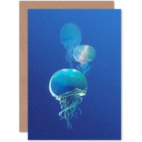 Artery8 Celestial Galaxy Stars Jellyfish Combined Blue Greetings Card