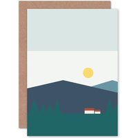 Artery8 Geometric Highland Sun Greetings Card in Navy