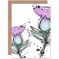 Wee Blue Coo Scottish Thistle Flower Bright Abstract Modern Art Card