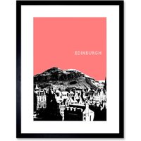 Artery8 Wall Art Print Arthurs Seat Edinburgh Scotland Scottish Landmark Coral Framed Art in Black | Size: W7" x H9"