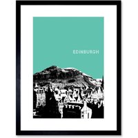 Artery8 Wall Art Print Arthurs Seat Edinburgh Scotland Scottish Landmark Teal Framed Art in Black | Size: W7" x H9"