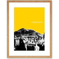 Artery8 Wall Art Print Arthurs Seat Edinburgh Scotland Scottish Landmark Yellow Framed Art in Beige | Size: W7" x H9"