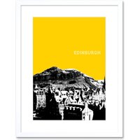 Artery8 Wall Art Print Arthurs Seat Edinburgh Scotland Scottish Landmark Yellow Framed Art in White | Size: W7" x H9"