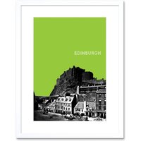 Artery8 Wall Art Print Grassmarket Edinburgh Scotland Scottish Landmark Green Framed Art in White | Size: W7" x H9"