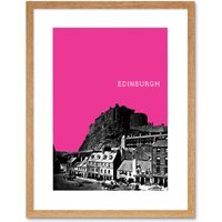 Artery8 Wall Art Print Grassmarket Edinburgh Scotland Scottish Landmark Pink Framed Art in Beige | Size: W7" x H9"