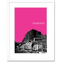 Artery8 Wall Art Print Grassmarket Edinburgh Scotland Scottish Landmark Pink Framed Art in White | Size: W7" x H9"
