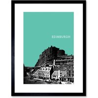 Artery8 Wall Art Print Grassmarket Edinburgh Scotland Scottish Landmark Teal Framed Art in Black | Size: W7" x H9"