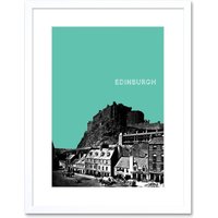 Artery8 Wall Art Print Grassmarket Edinburgh Scotland Scottish Landmark Teal Framed Art in White | Size: W7" x H9"