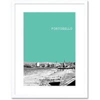 Artery8 Wall Art Print Portobello Edinburgh Scotland Scottish Landmark Teal Framed Art in White | Size: W7" x H9"