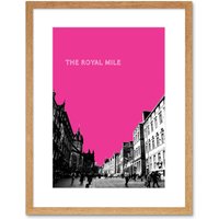 Artery8 Wall Art Print Royal Mile Edinburgh Scotland Famous Street Pink Framed Art in Beige | Size: W7" x H9"