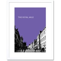 Artery8 Wall Art Print Royal Mile Edinburgh Scotland Famous Street Purple Framed Art in White | Size: W7" x H9"