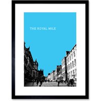 Artery8 Wall Art Print Royal Mile Edinburgh Scotland Famous Street Sky Blue Framed Art in Black | Size: W7" x H9"