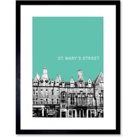Artery8 Wall Art Print St Mary Street Edinburgh Scotland Landmark Teal Framed Art in Black | Size: W7" x H9"