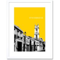 Artery8 Wall Art Print Stockbridge Edinburgh Scotland Landmark Yellow Framed Art in White | Size: W7" x H9"