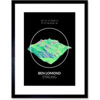 Artery8 Wall Art Print Ben Lomond Mountain Topography Perthshire Scotland Framed Art in Black | Size: W7" x H9"