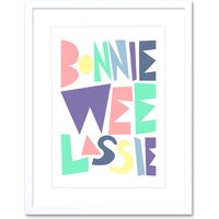 Artery8 Wall Art Print Bonnie Wee Lassie New Baby Scottish Colourful Framed Art in White | Size: W7" x H9"