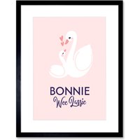 Artery8 Wall Art Print Bonnie Wee Lassie New Baby Scottish Swan Framed Art in Black | Size: W7" x H9"