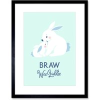 Artery8 Wall Art Print Braw Wee Laddie New Baby Boy Scottish Rabbit Bunny Framed Art in Black | Size: W7" x H9"