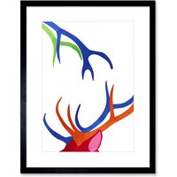 Artery8 Wall Art Print Bright Colourful Scottish Wildlife Deer Antlers Framed Art in Black | Size: W7" x H9"