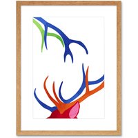 Artery8 Wall Art Print Bright Colourful Scottish Wildlife Deer Antlers Framed Art in Beige | Size: W7" x H9"