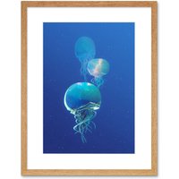 Artery8 Wall Art Print Celestial Galaxy Stars Jellyfish Photograph Combined Blue Framed Art in Beige | Size: W7" x H9"